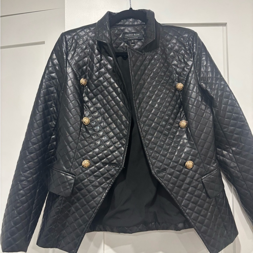 Elegant Black Quilted Blazer with Gold Buttons